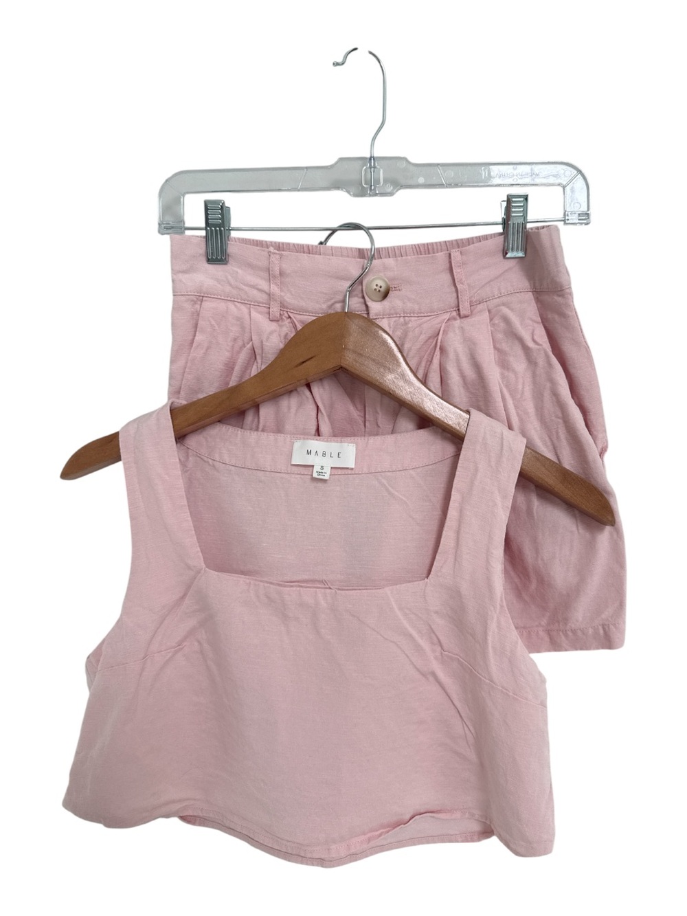 MARBLE Pink Linen Blend Crop Too Short Set